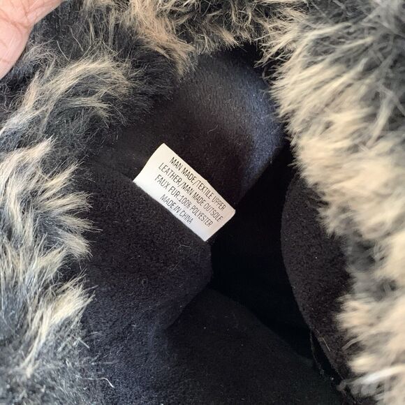 Women Lace Up Black Fur Trim Lined Winter Snow Boots Size 6 M Gray Khombu - Picture 11 of 16